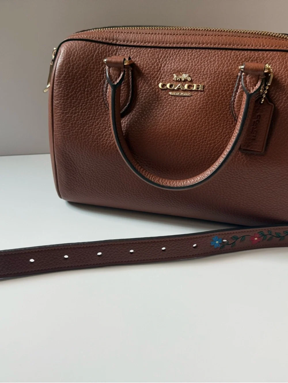 Coach Rowan Brown Pebbled Leather Satchel with Gold Hardware - Picture 2 of 12